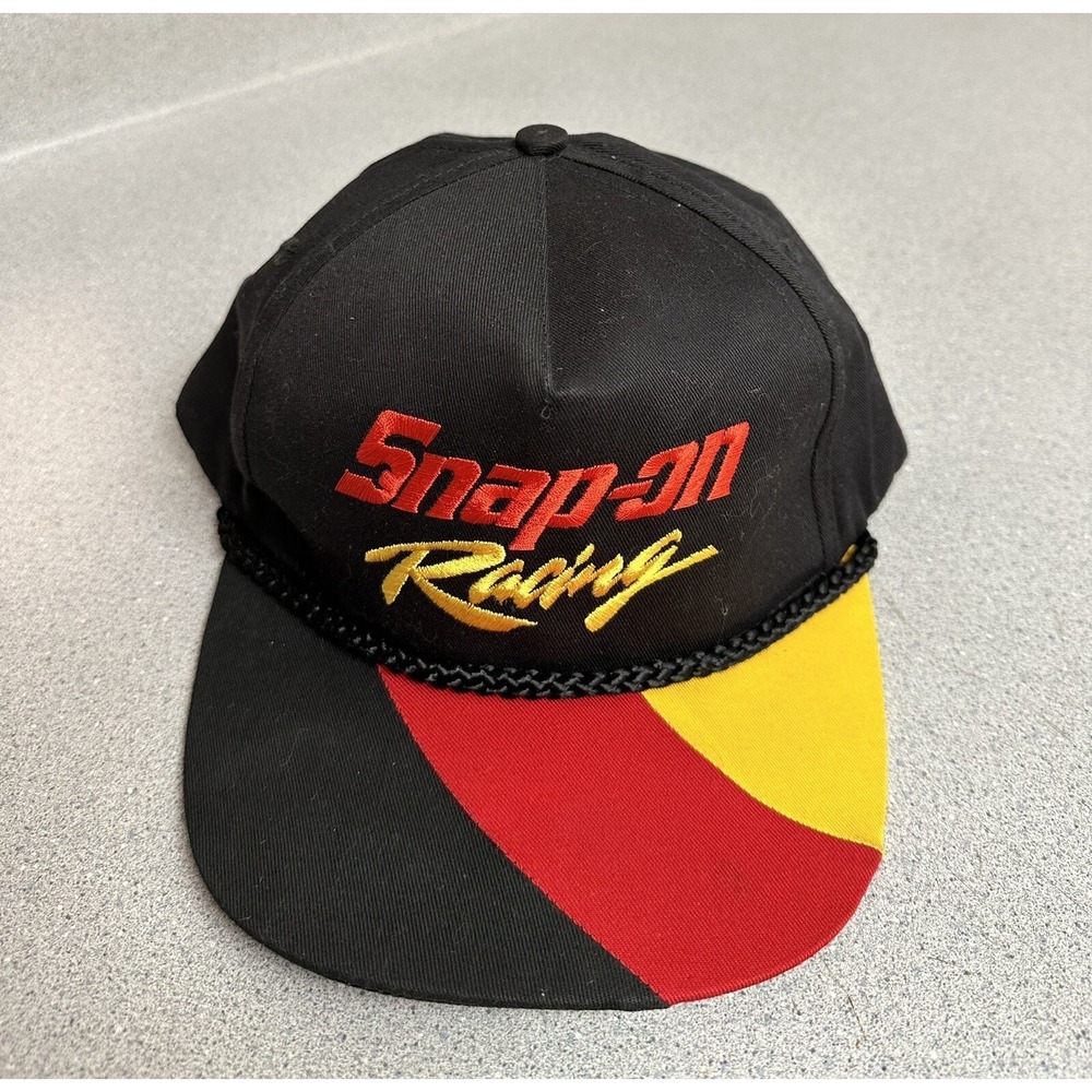 Vintage Snap On Racing Rope Trucker's Hat Cap 90s Black Red Yellow  RARE